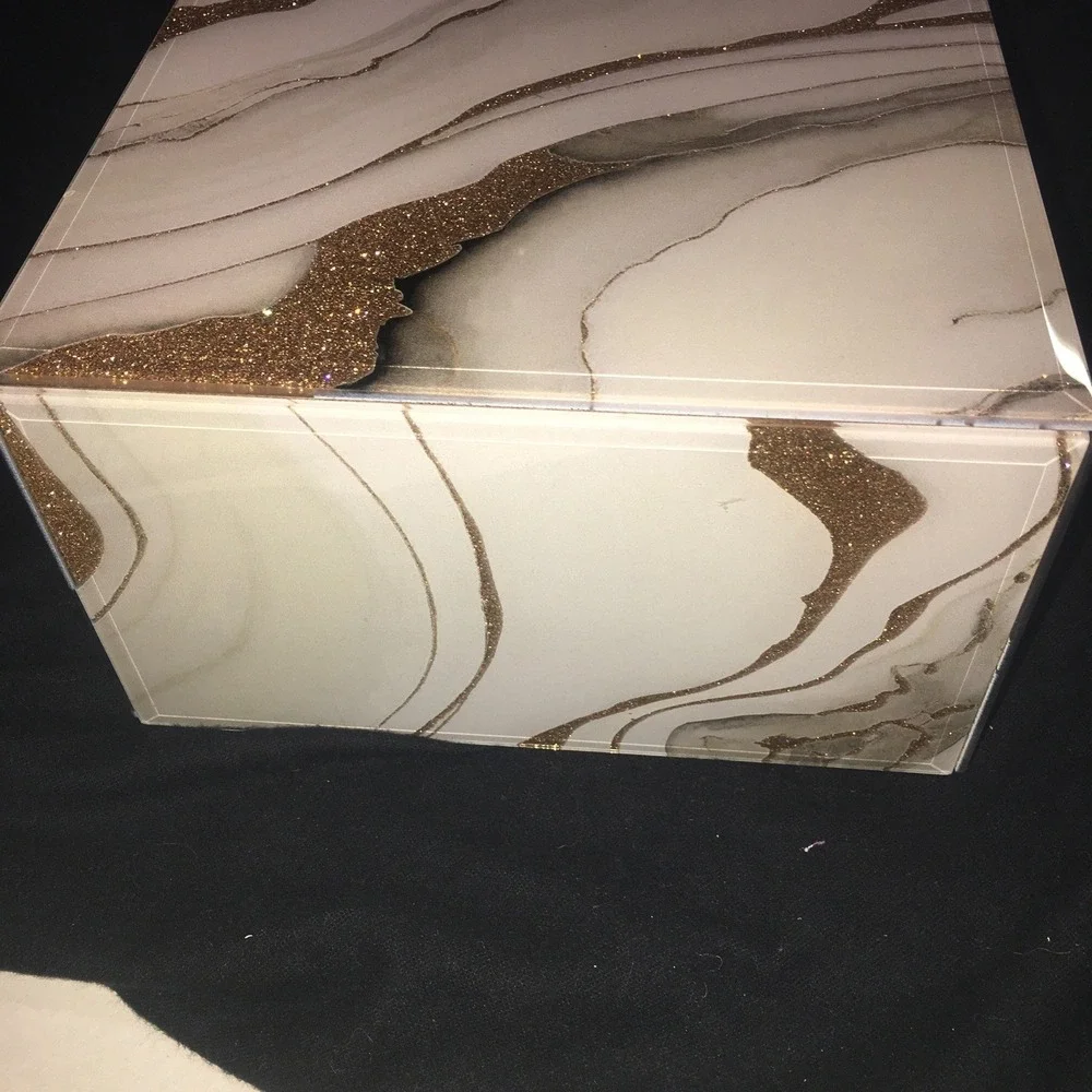 Glass Gold Glittery White Faux Marble Jewelry Box